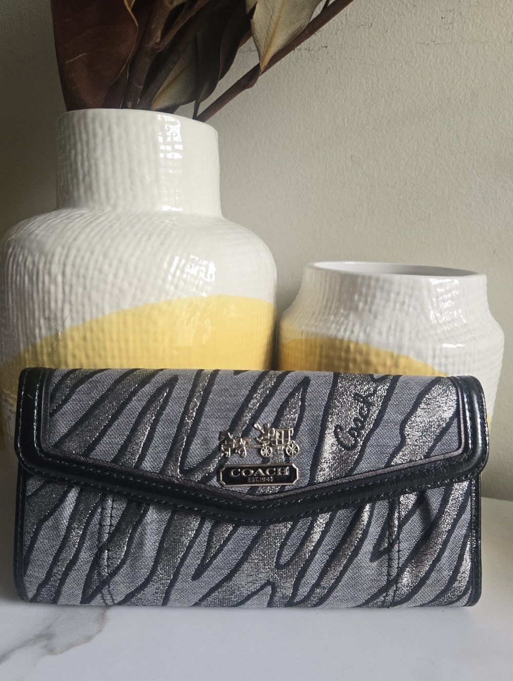 GUC Coach Madisson Metallic Zebra Print Trifold Wallet